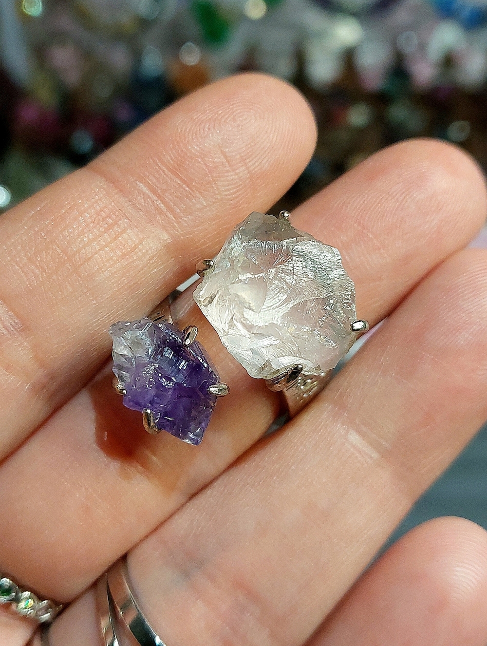 🪨⚒️ Aster Rose Quartz & Raw Amethyst Adjustable Ring